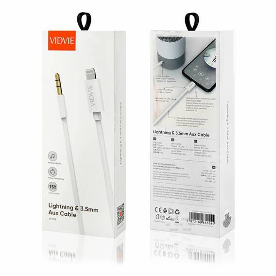 Kabel VIDVIE AL1108 Jack 3.5mm/iPhone 1.5m biały