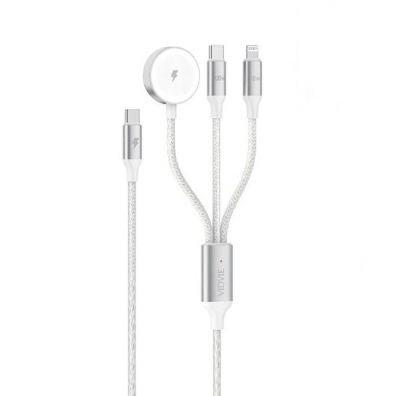 Kabel VIDVIE CB4026 Type-C/Type-C + iPhone + iWatch wireless charging 100W, 1.2m biały