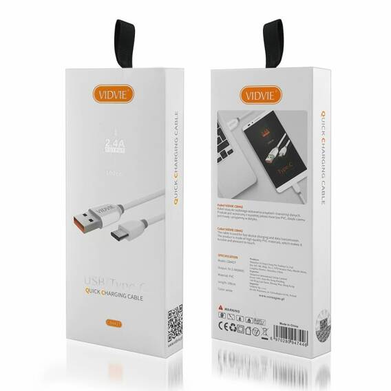 Kabel VIDVIE CB442 USB/Type C 2.4A, 1m biały