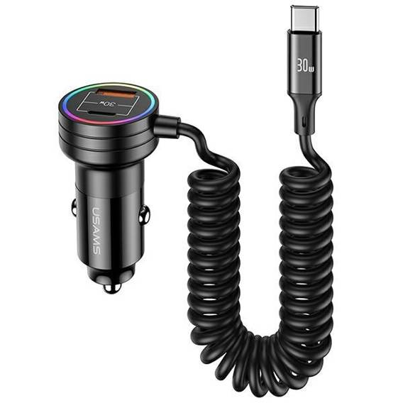 Ładowarka Samochodowa 60W USB + USB-C + Kabel USB-C Usams C33 Fast Charge CC167CC01 (US-CC167) czarna