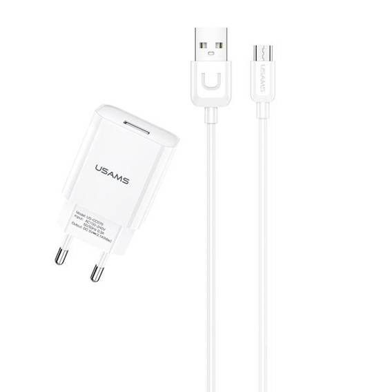 Ładowarka Sieciowa 2.1A + Kabel 1m USB - Micro USB Usams T21 Fast Charging T21OCMC01 białe