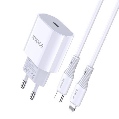 Ładowarka Sieciowa PD20W (1x USB-C) + Kabel 1m (USB-C - iPhone Lightning) Jokade Chengyun Single Port Intelligent Charger Set (JB010) biały