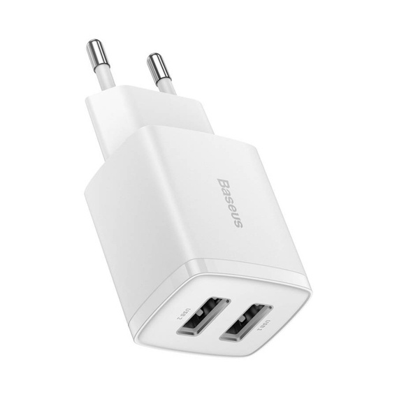 Ładowarka sieciowa Baseus Compact Quick Charger, 2x USB, 10.5W (biała)