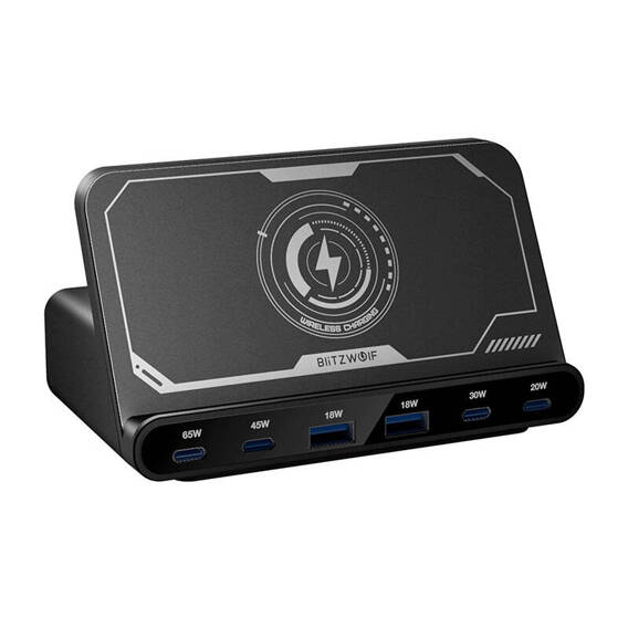 Ładowarka sieciowa Blitzwolf BW-S27 160W, 2xUSB-A, 4xUSB-C, 15W ładowarka bezprzewodowa (czarna)