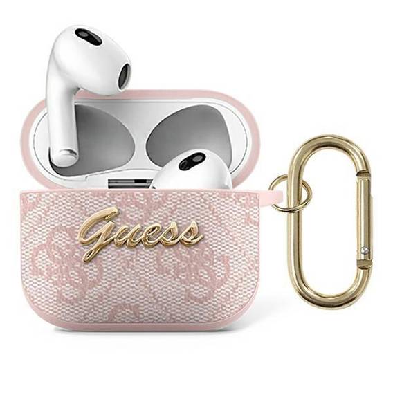 Oryginalne Etui APPLE AIRPODS 3 Guess 4G Script Metal Collection (GUA34GSMP) różowe