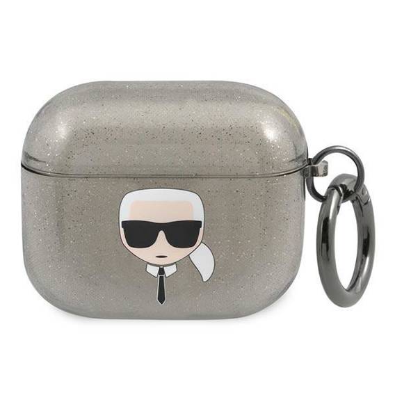 Oryginalne Etui APPLE AIRPODS 3 Karl Lagerfeld Cover Glitter Karl`s Head (KLA3UKHGK) czarne