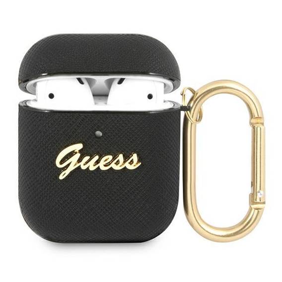 Oryginalne Etui APPLE AIRPODS Guess Saffiano Script Metal Collection (GUA2SASMK) czarne