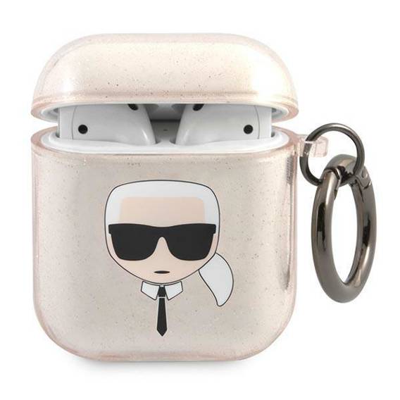 Oryginalne Etui APPLE AIRPODS Karl Lagerfeld Cover Glitter Karl`s Head (KLA2UKHGD) złote