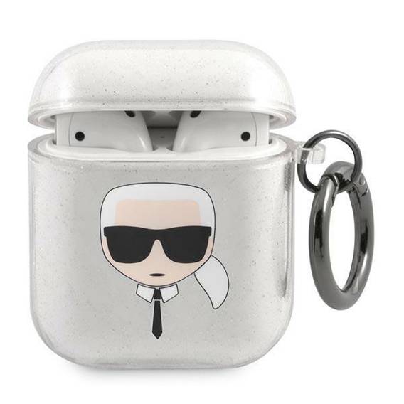 Oryginalne Etui APPLE AIRPODS Karl Lagerfeld Cover Glitter Karl`s Head (KLA2UKHGS) srebrne