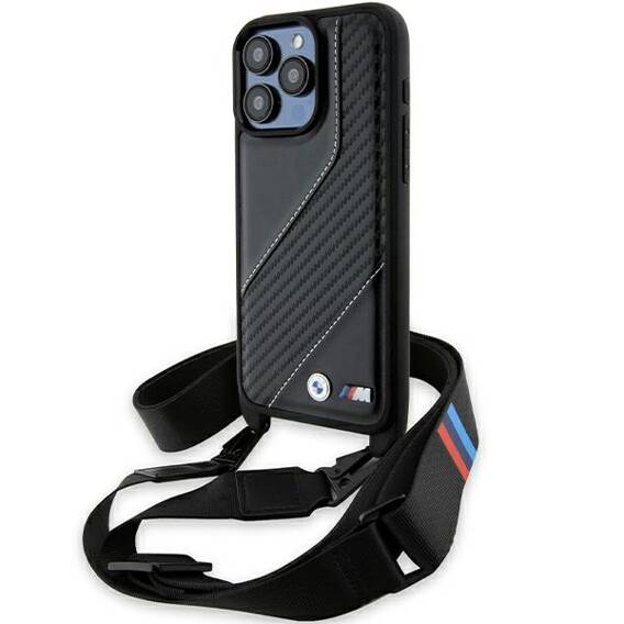 Oryginalne Etui APPLE IPHONE 15 PRO BMW Hardcase M Edition Carbon Stripe & Strap (BMHCP15L23PSCCK) czarne