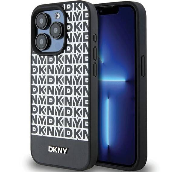 Oryginalne Etui APPLE IPHONE 15 PRO DKNY Hardcase Leather Printed Pattern Metal Logo MagSafe (DKHMP15LPSOSPK) czarne