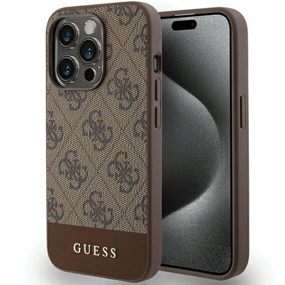 Oryginalne Etui APPLE IPHONE 15 PRO Guess Hardcase 4G Stripe Collection (GUHCP15LG4GLBR) brązowe