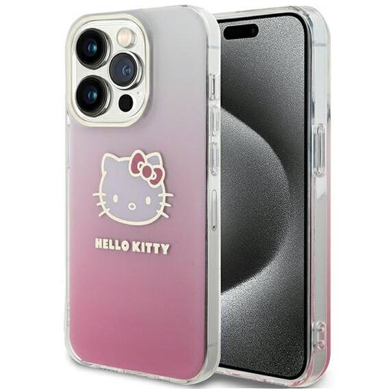 Oryginalne Etui APPLE IPHONE 15 PRO Hello Kitty Hardcase IML Gradient Electrop Kitty Head (HKHCP15LHDGKEP) różowe