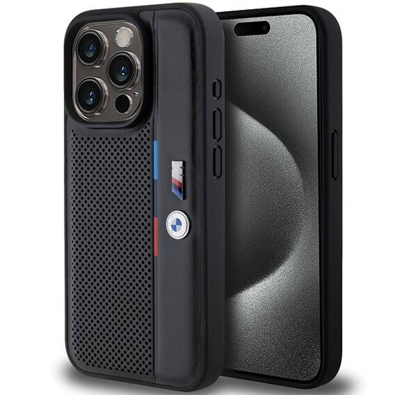 Oryginalne Etui APPLE IPHONE 15 PRO MAX BMW Hardcase Perforated Tricolor Line (BMHCP15X23PUPVK) czarne