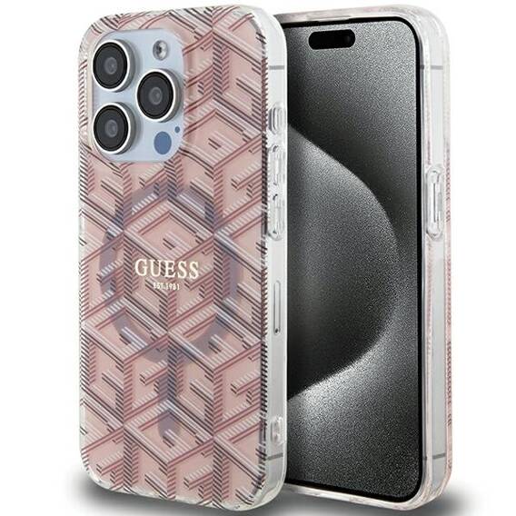 Oryginalne Etui APPLE IPHONE 15 PRO MAX Guess hardcase IML GCube MagSafe (GUHMP15XHGCUSTGP) różowe