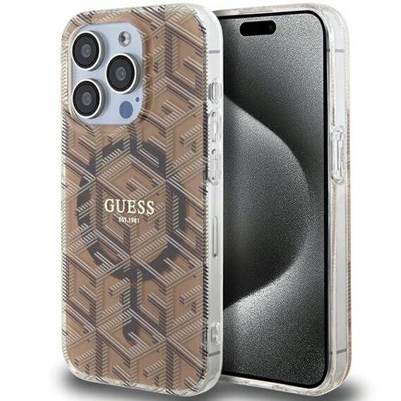 Oryginalne Etui APPLE IPHONE 15 PRO MAX Guess hardcase IML GCube MagSafe (GUHMP15XHGCUSTGW) brązowe