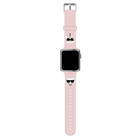 Oryginalne Etui APPLE WATCH 42 / 44 / 45 MM Karl Lagerfeld Strap Silicone Karl & Choupette Heads (KLAWLSLCKP) różowe