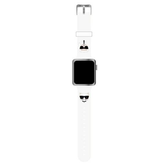 Oryginalne Etui APPLE WATCH 42 / 44 / 45 MM Karl Lagerfeld Strap Silicone Karl & Choupette Heads (KLAWLSLCKW) białe