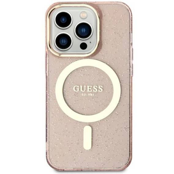 Oryginalne Etui IPHONE 11 Guess Hardcase Glitter Gold MagSafe (GUHMN61HCMCGP) różowe