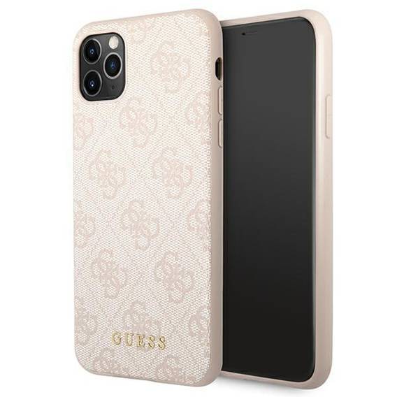 Oryginalne Etui IPHONE 11 PRO MAX Guess Hard Case 4G Metal Gold Logo (GUHCN65G4GFPI) różowe