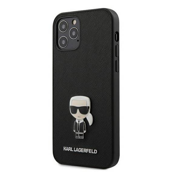 Oryginalne Etui IPHONE 12 / 12 PRO Karl Lagerfeld Hardcase Saffiano Ikonik Metal (KLHCP12MIKMSBK) czarne