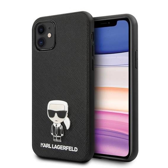 Oryginalne Etui IPHONE 12 MINI Karl Lagerfeld Hardcase Saffiano Ikonik Metal (KLHCP12SIKMSBK) czarne