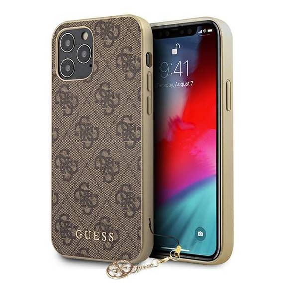 Oryginalne Etui IPHONE 12 PRO MAX Guess Hardcase 4G Charms Collection (GUHCP12LGF4GBR) brązowe