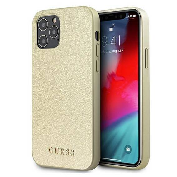 Oryginalne Etui IPHONE 12 PRO MAX Guess Hardcase Iridescent (GUHCP12LIGLGO) złote