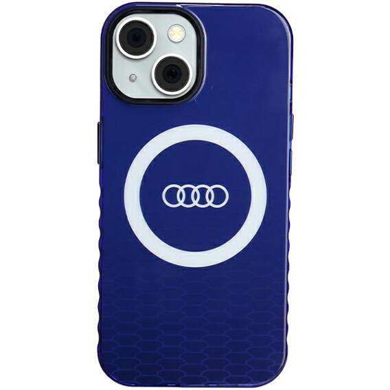 Oryginalne Etui IPHONE 13 / 14 / 15 Audi IML Big Logo MagSafe (AU-IMLMIP15-Q5/D2-BE) niebieskie