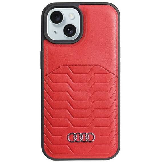 Oryginalne Etui IPHONE 13 / 14 / 15 Audi Synthetic Leather MagSafe (AU-TPUPCMIP15-GT/D3-RD) czerwone