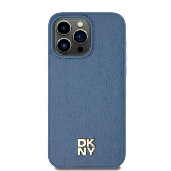 Oryginalne Etui IPHONE 13 / 14 / 15 DKNY Hardcase Leather Pattern Metal Logo MagSafe (DKHMP15SPSHRPSB) niebieskie