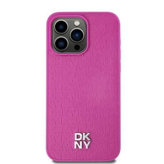 Oryginalne Etui IPHONE 13 / 14 / 15 DKNY Hardcase Leather Pattern Metal Logo MagSafe (DKHMP15SPSHRPSP) różowe