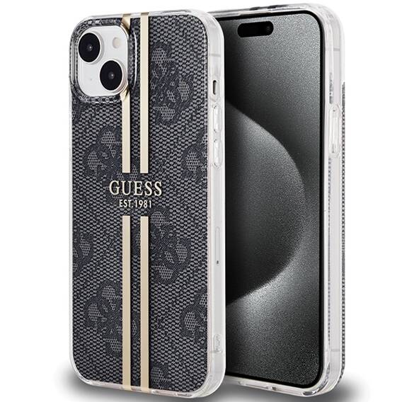 Oryginalne Etui IPHONE 13 / 14 / 15 Guess Hardcase IML 4G Gold Stripe (GUHCP15SH4PSEGK) czarne