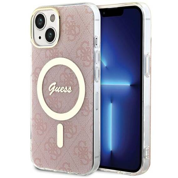 Oryginalne Etui IPHONE 13 / 14 / 15 Guess Hardcase IML 4G MagSafe (GUHMP15SH4STP) różowe