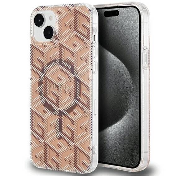 Oryginalne Etui IPHONE 13 / 14 / 15 Guess hardcase IML GCube MagSafe (GUHMP15SHGCUSTGW) brązowe