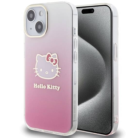 Oryginalne Etui IPHONE 13 / 14 / 15 Hello Kitty Hardcase IML Gradient Electrop Kitty Head (HKHCP15SHDGKEP) różowe