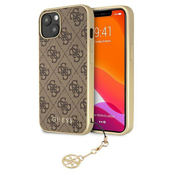 Oryginalne Etui IPHONE 13 6,1" Guess Hardcase 4G Charms Collection GUHCP13MGF4GBR brązowe