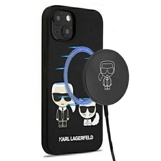 Oryginalne Etui IPHONE 13 Karl Lagerfeld Hardcase Silicone Karl & Choupette Magsafe (KLHMP13MSSKCK) czarne