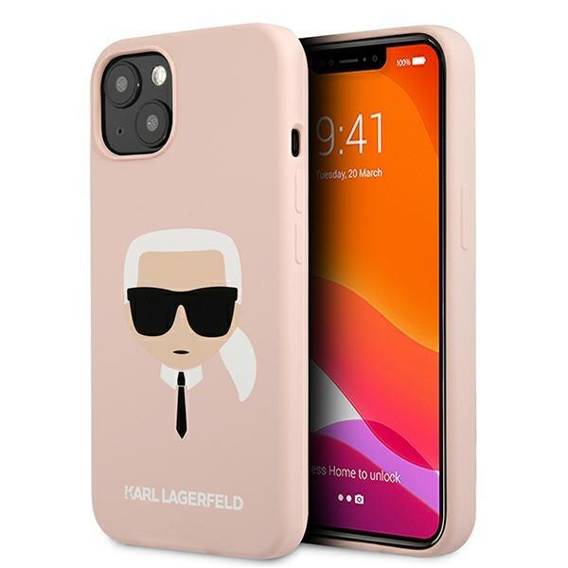 Oryginalne Etui IPHONE 13 MINI Karl Lagerfeld Hardcase Silicone Karl`s Head (KLHCP13SSLKHLP) jasny róż