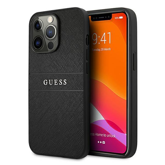 Oryginalne Etui IPHONE 13 PRO 6,1" Guess Hardcase Saffiano Strap GUHCP13LPSASBBK czarne