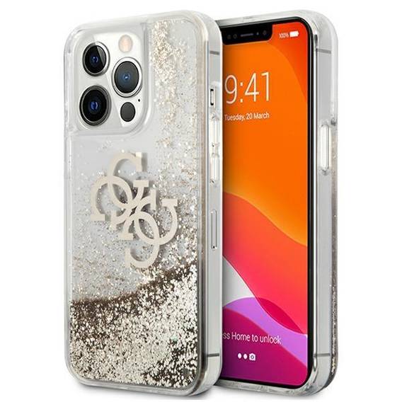 Oryginalne Etui IPHONE 13 PRO MAX Guess Hardcase 4G Big Liquid Glitter (GUHCP13XLG4GGO) złote