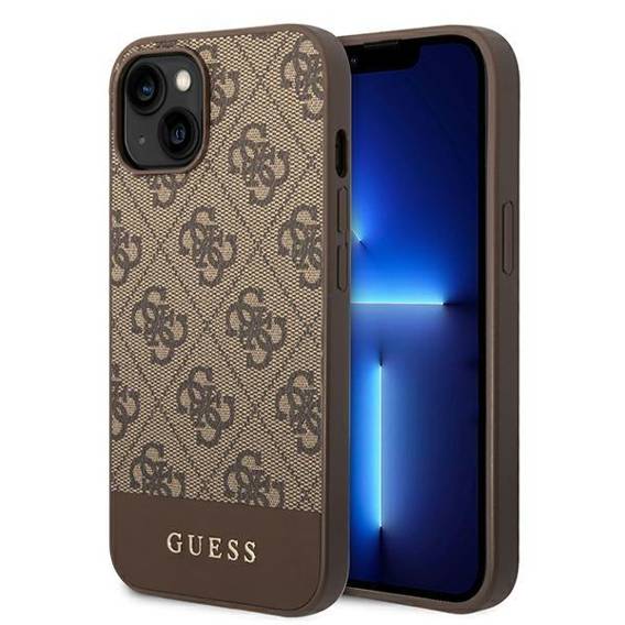 Oryginalne Etui IPHONE 14 Guess Hard Case 4G Stripe Collection brązowe