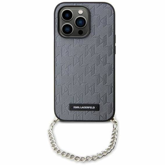 Oryginalne Etui IPHONE 14 Karl Lagerfeld Hardcase Saffiano Monogram Chain (KLHCP14SSACKLHPG) srebrne