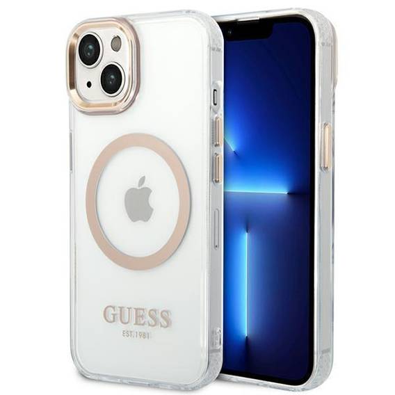 Oryginalne Etui IPHONE 14 PLUS Guess Hard Case Metal Outline Magsafe (GUHMP14MHTRMD) złote