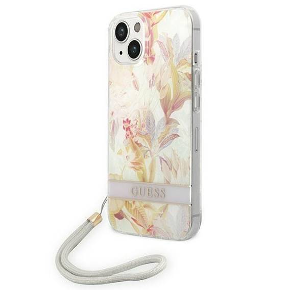 Oryginalne Etui IPHONE 14 PLUS Guess Hardcase Flower Strap (GUOHCP14MHFLSU) fioletowe