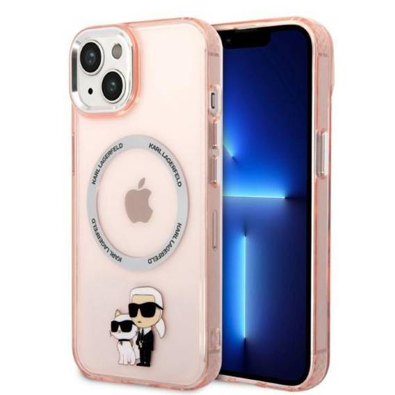 Oryginalne Etui IPHONE 14 PLUS Karl Lagerfeld Hardcase Iconic Karl&Choupette Magsafe (KLHMP14MHNKCIP) różowe