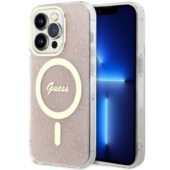 Oryginalne Etui IPHONE 14 PRO Guess Hardcase 4G MagSafe (GUHMP14LH4STP) różowe