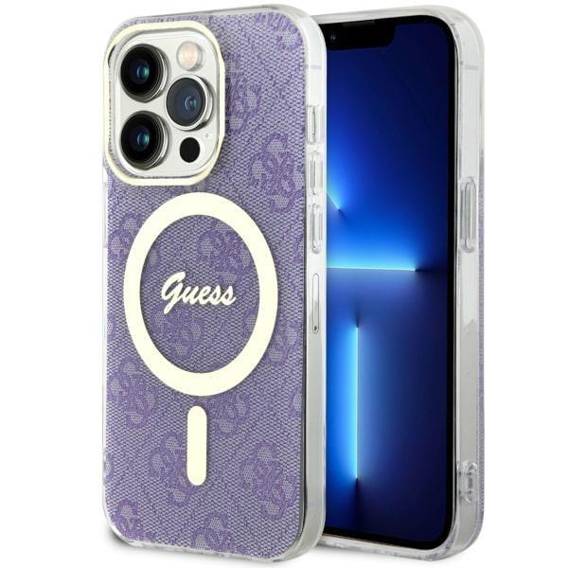 Oryginalne Etui IPHONE 14 PRO Guess Hardcase 4G MagSafe (GUHMP14LH4STU) fioletowe