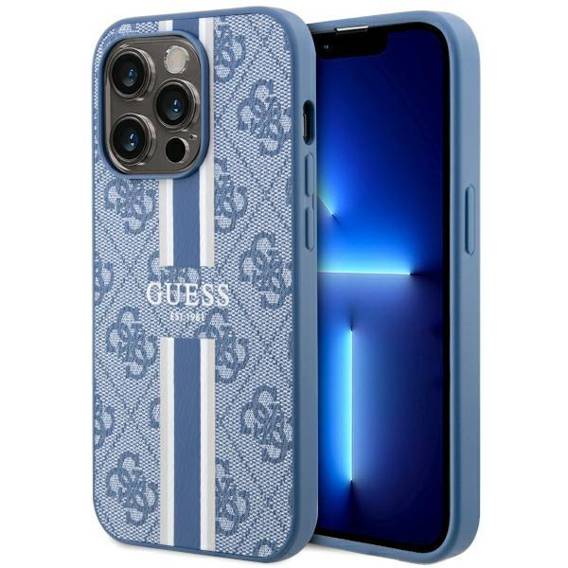 Oryginalne Etui IPHONE 14 PRO Guess Hardcase 4G Printed Stripe MagSafe (GUHMP14LP4RPSB) niebieskie