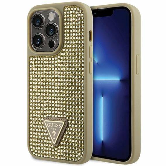 Oryginalne Etui IPHONE 14 PRO Guess Hardcase Rhinestone Triangle (GUHCP14LHDGTPD) złote